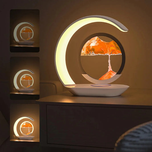 Drijfzand tafellamp, USB draadloos opladen, bureaulamp, 3D zandloper ornamenten, zandschilderij, nachtlampje voor kantoorruimtedecoratie